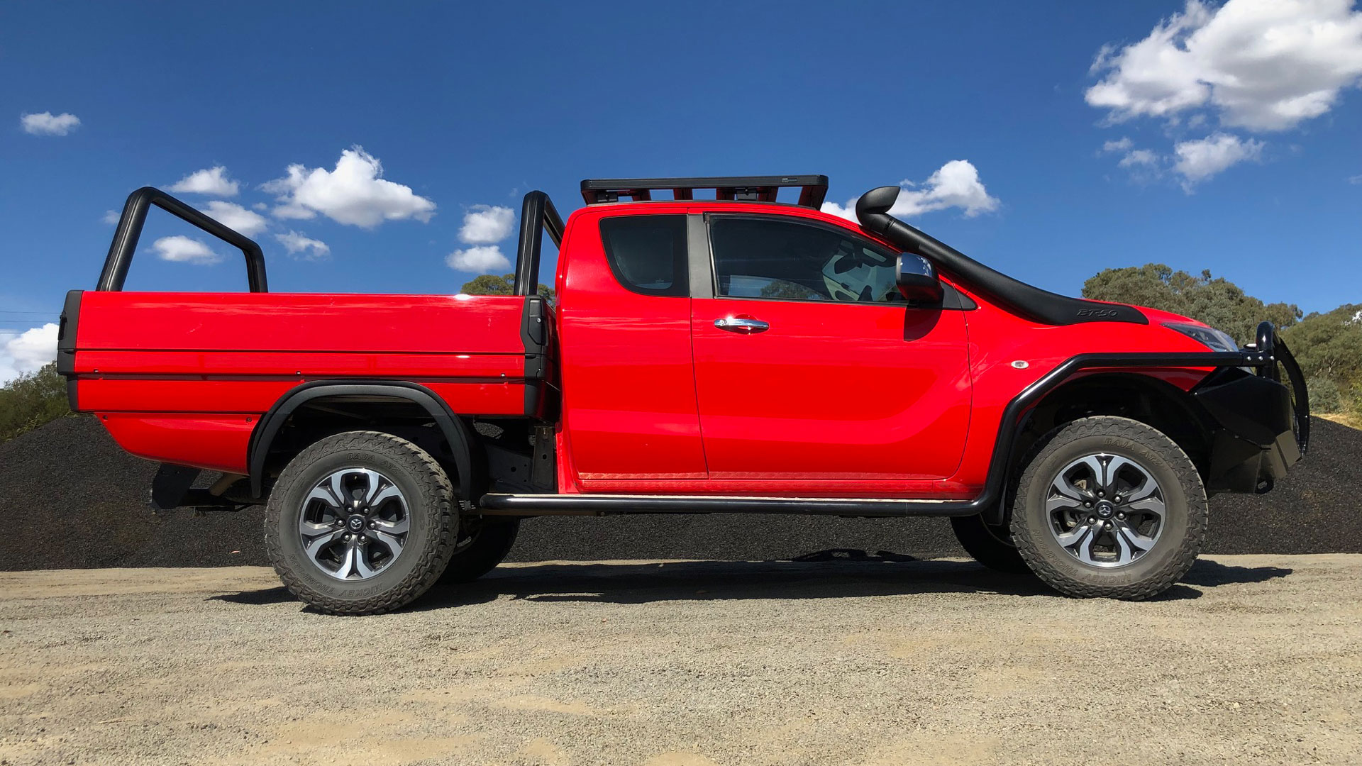 SUB ute tray installed on red Mazda